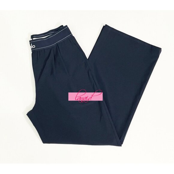 Alo Suit Up Trousers Navy High-Rise Waist Windbreaker Wide Leg Edgy Slacks Pants - Picture 8 of 10